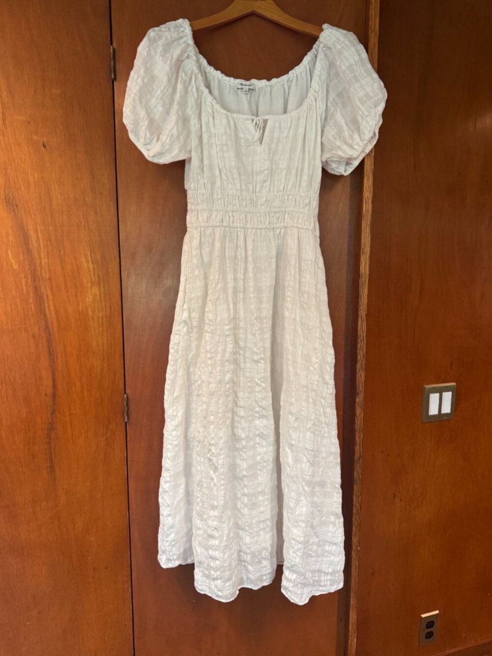 Madewell, Sophia Midi Dress in Seersucker Check, White, M - Picture 2 of 4